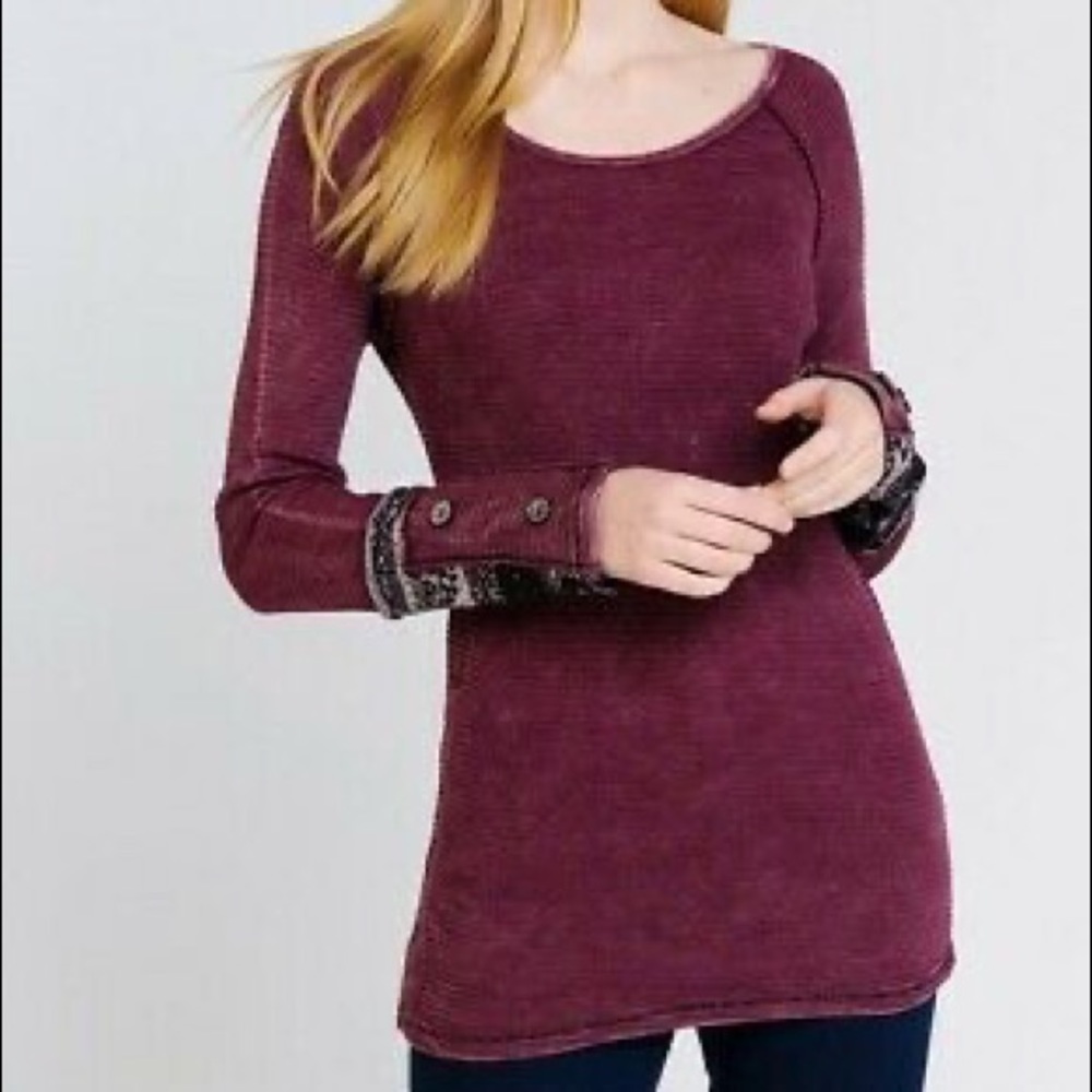 American Able Mineral Wash Thermal Tribal Cuff Top